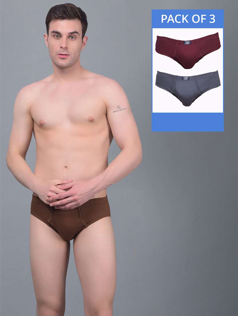 men pack of 3 solid hipster briefs