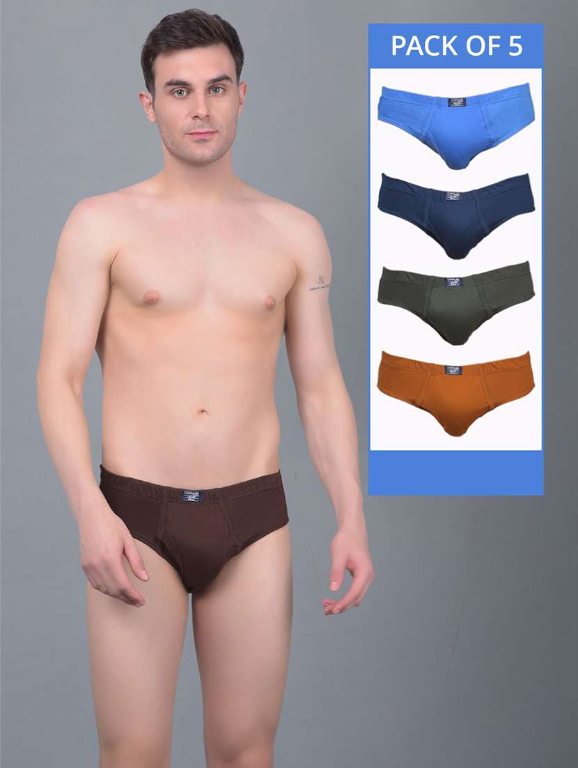 men pack of 5 solid hipster briefs