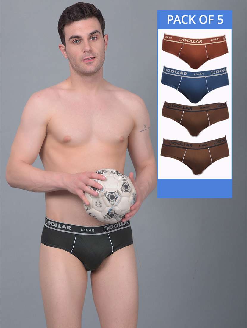 men pack of 5 solid hipster briefs