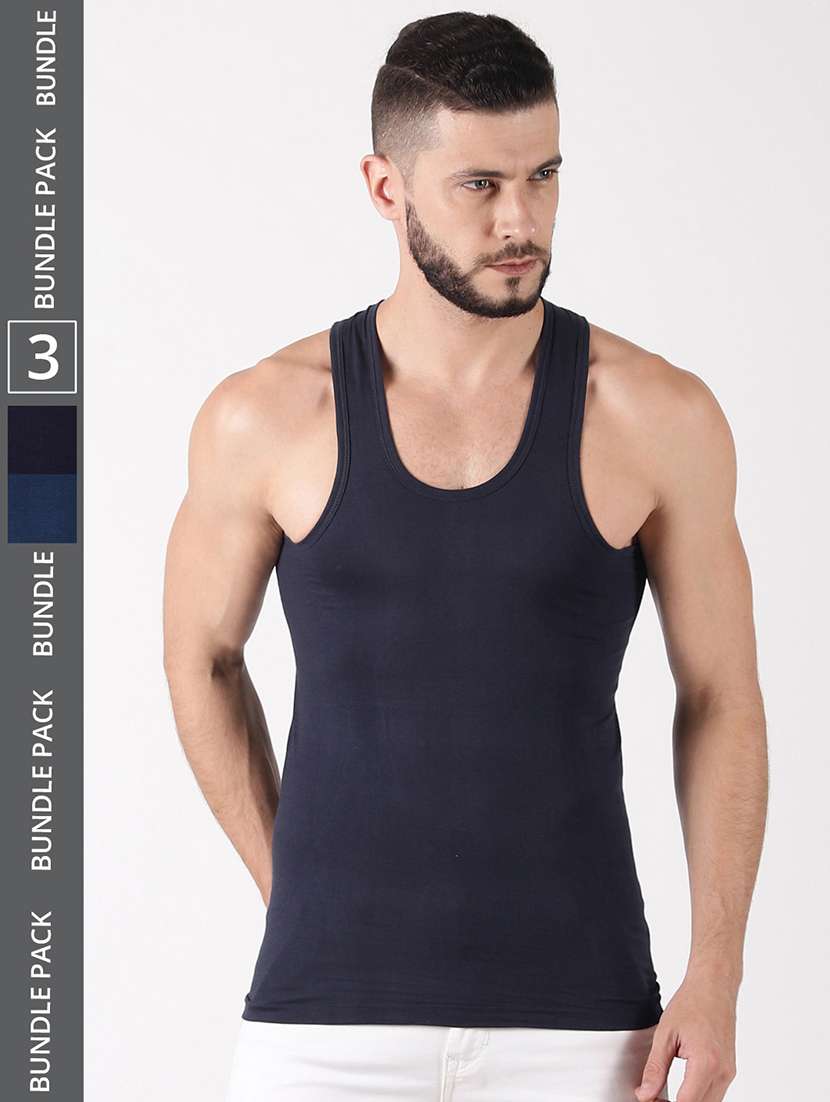 men pack of 3 solid sleeveless vest