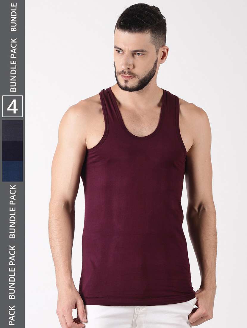 men pack of 4 solid sleeveless vest