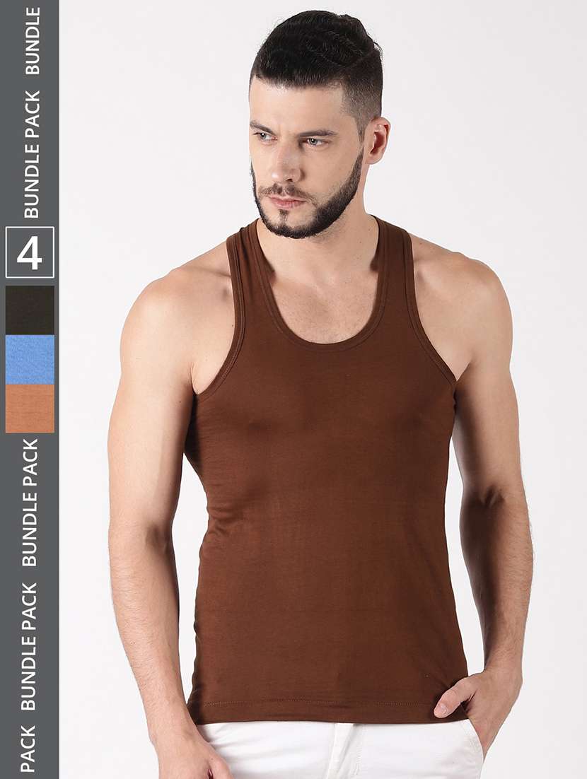 men pack of 4 solid sleeveless vest - 21579013 - Zoom Image - 0