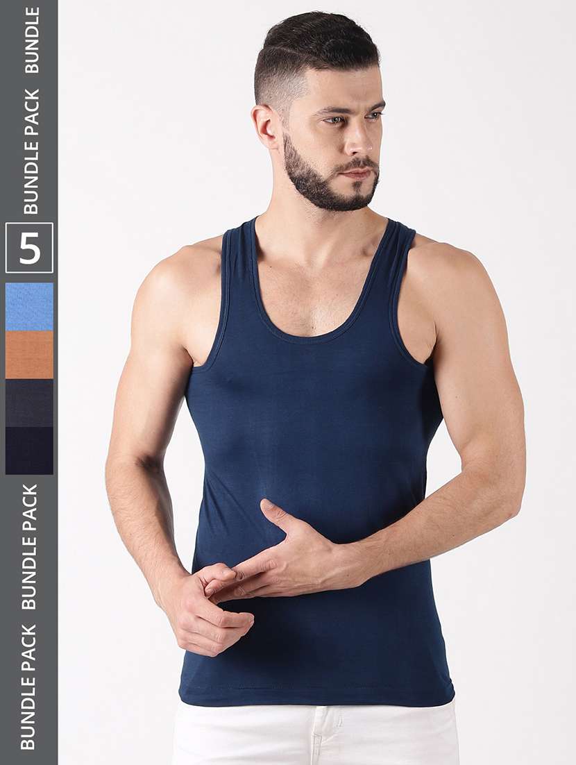 men pack of 5 solid sleeveless vest