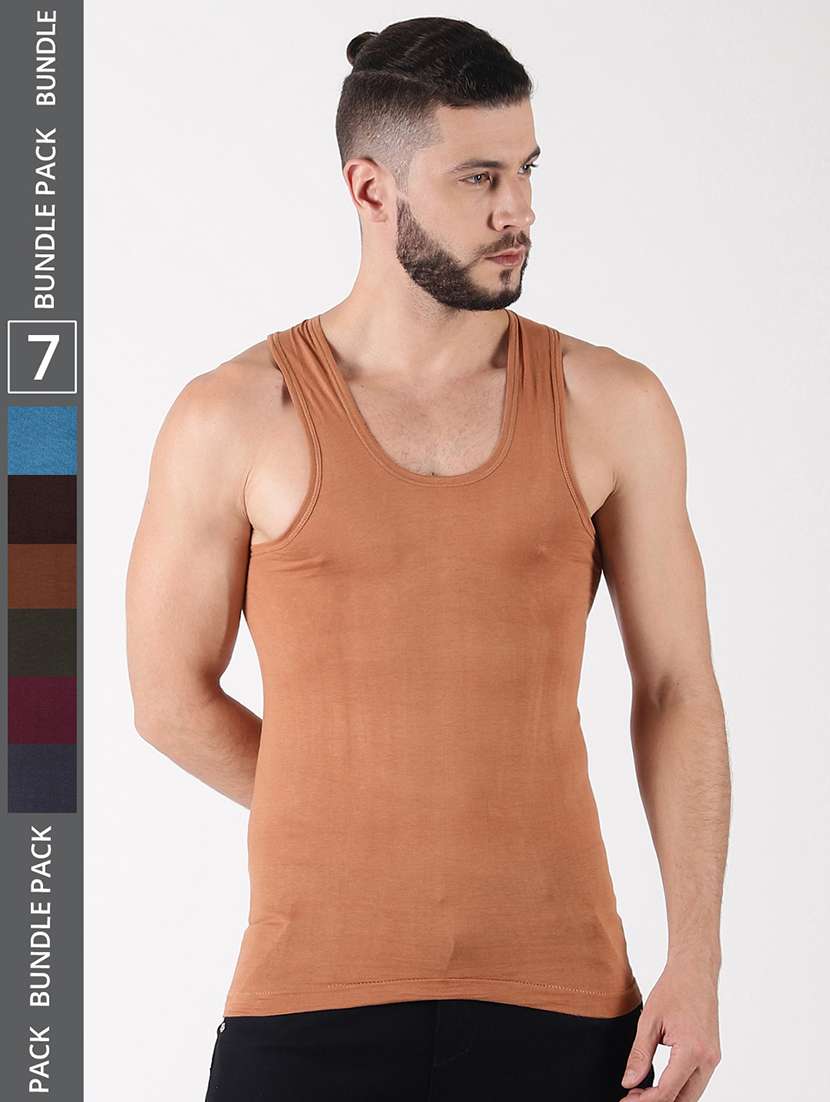 men pack of 7 solid sleeveless vest