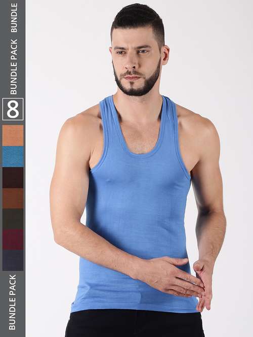 men pack of 8 solid sleeveless vest - 21579027 -  Standard Image - 0
