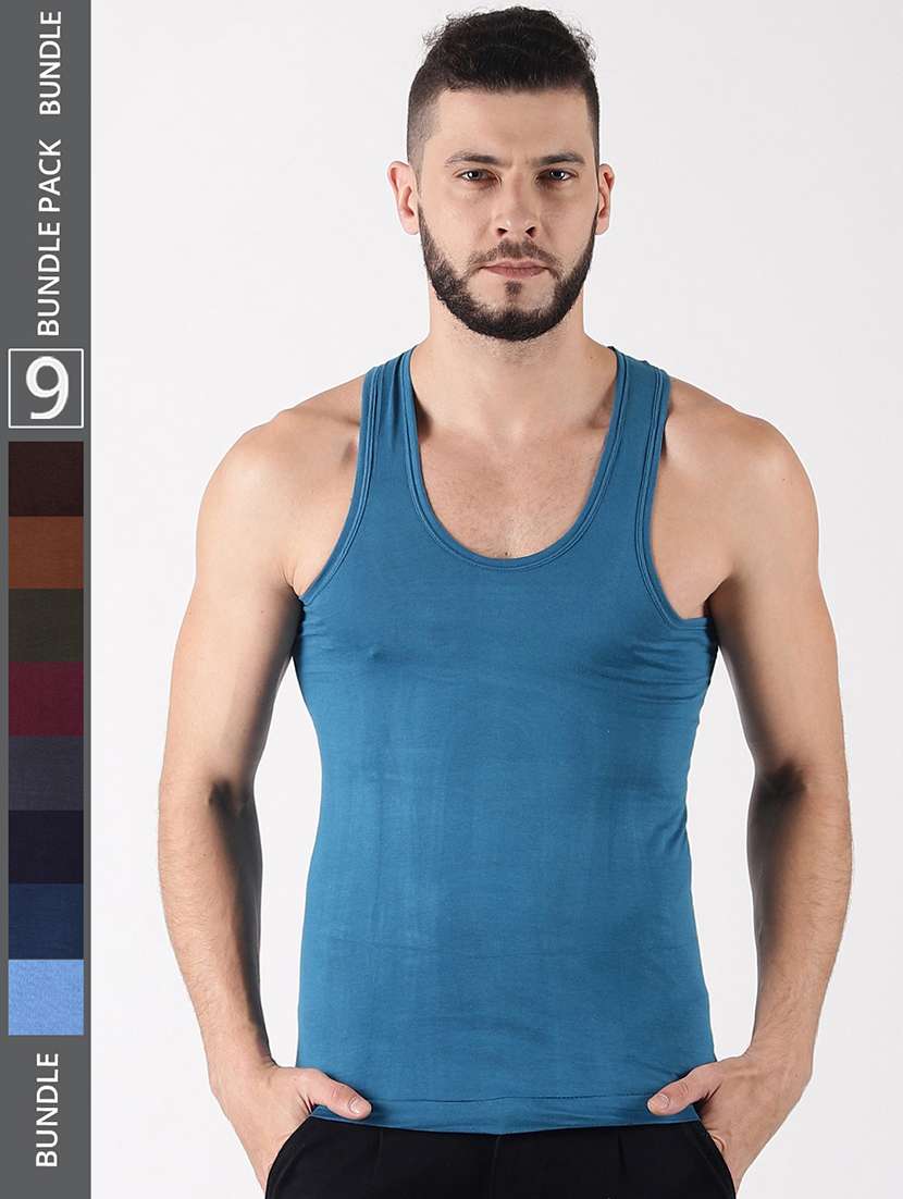 men pack of 9 solid sleeveless vest