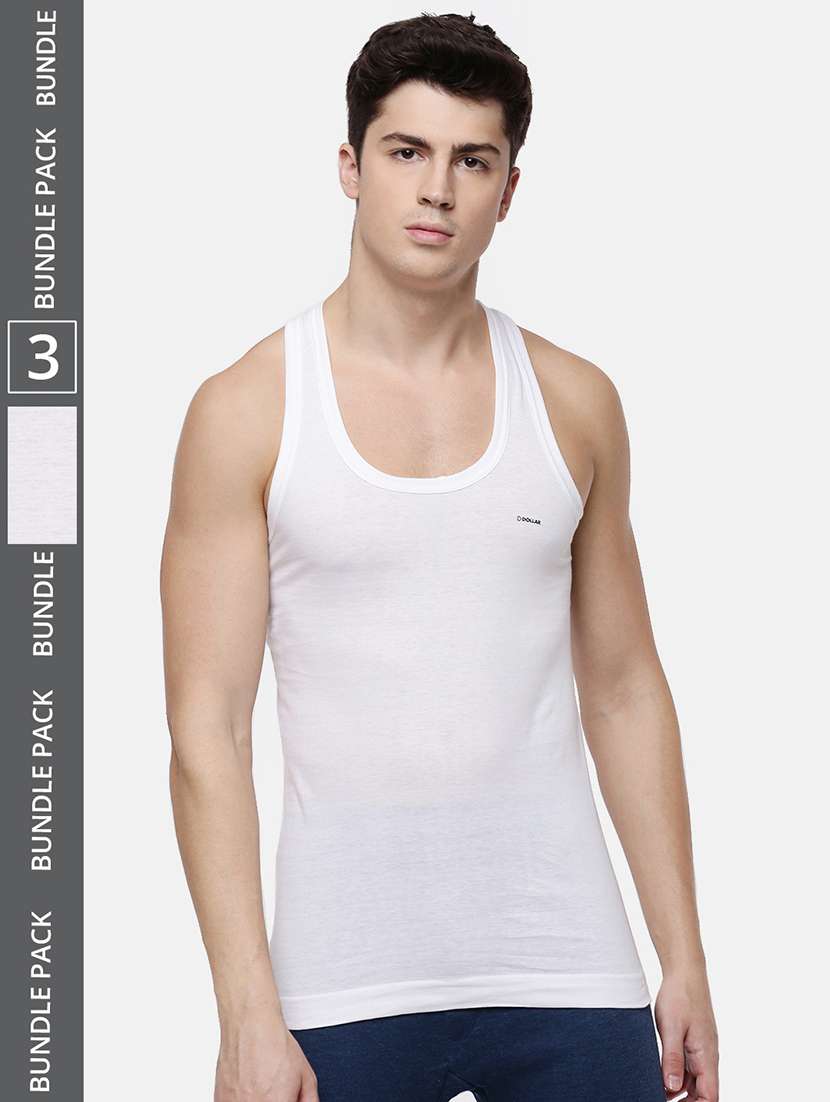 men pack of 3 solid white sleeveless vest