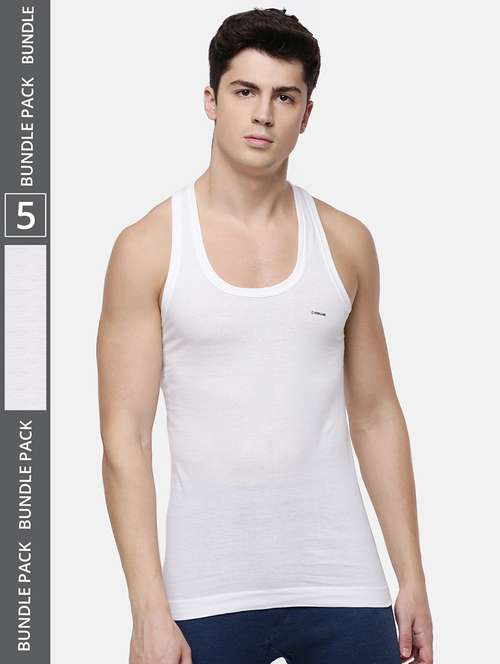 Men Pack Of 5 Solid White Sleeveless Vest