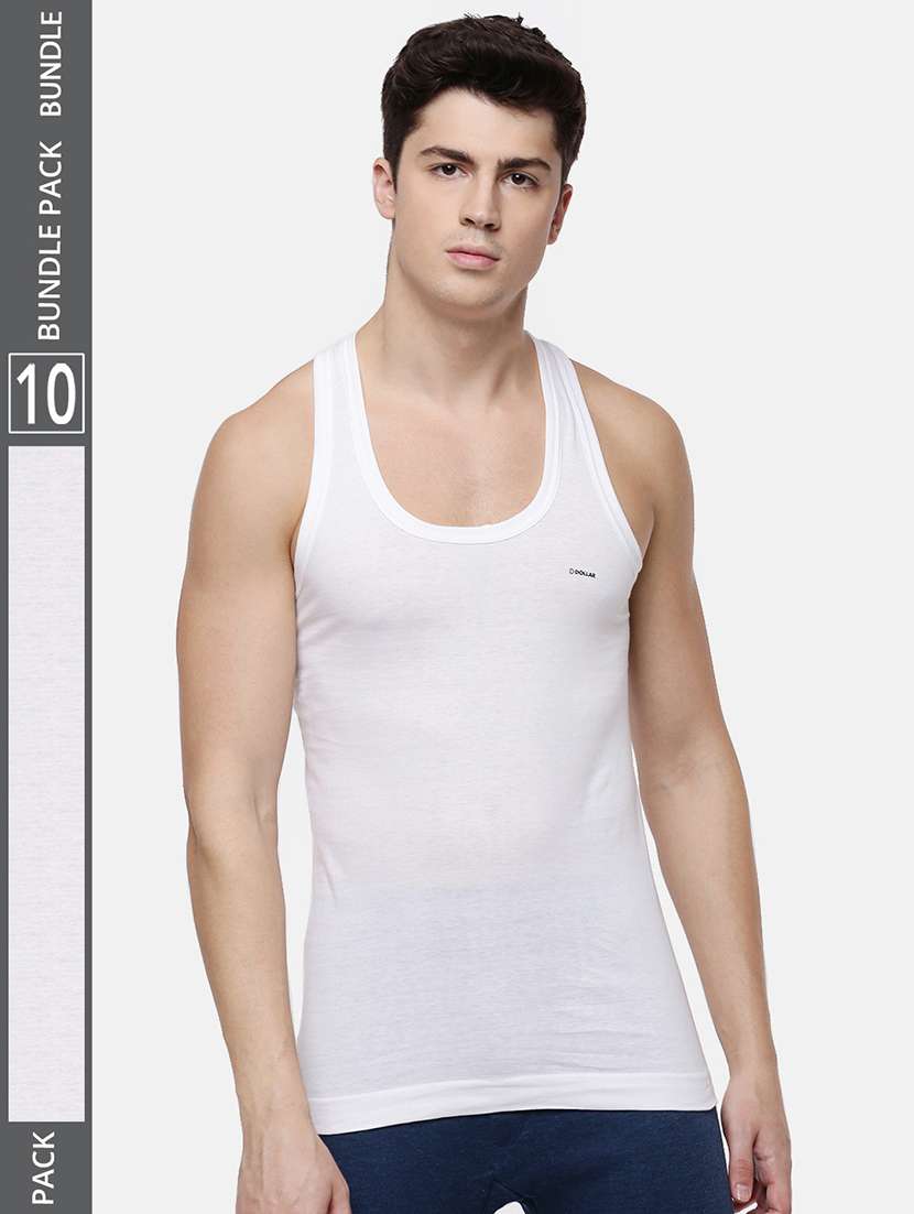 men pack of 10 solid white sleeveless vest