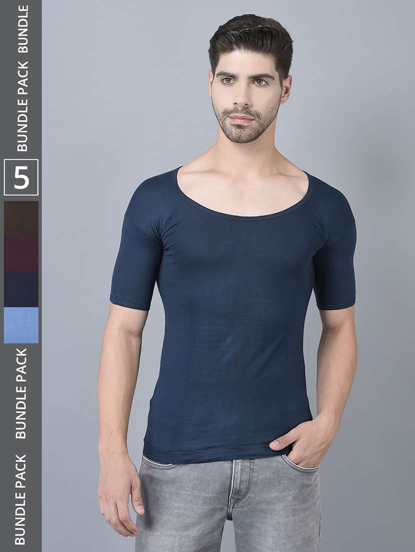 men pack of 5 solid half sleeve vest