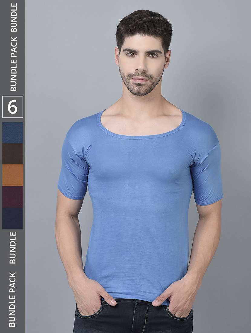 men pack of 6 solid half sleeve vest