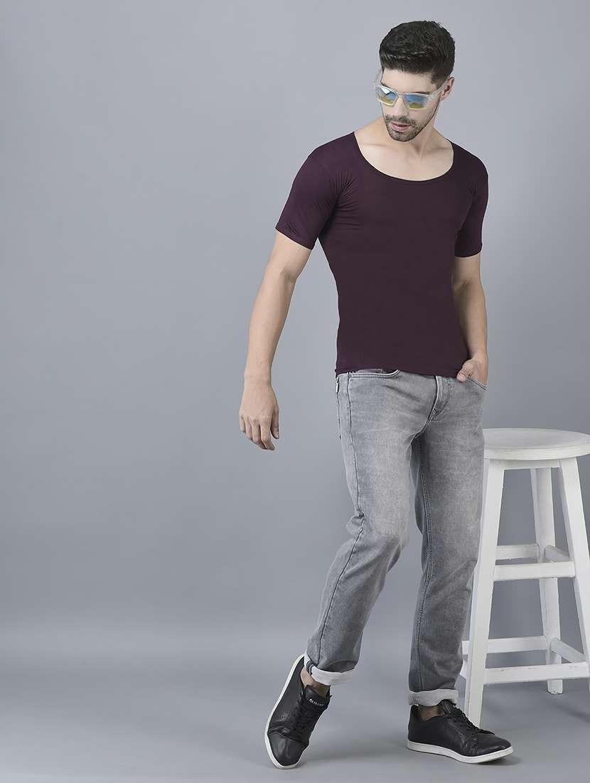 men pack of 6 solid half sleeve vest - 21579070 -  Standard Image - 3