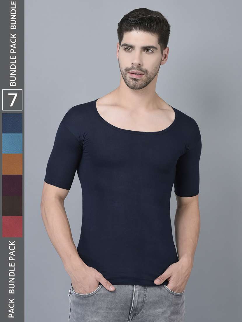 men pack of 7 solid half sleeve vest