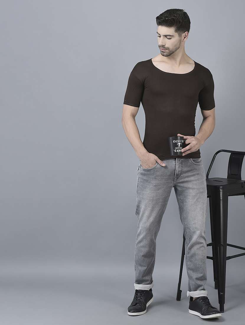 men pack of 7 solid half sleeve vest - 21579073 -  Standard Image - 3