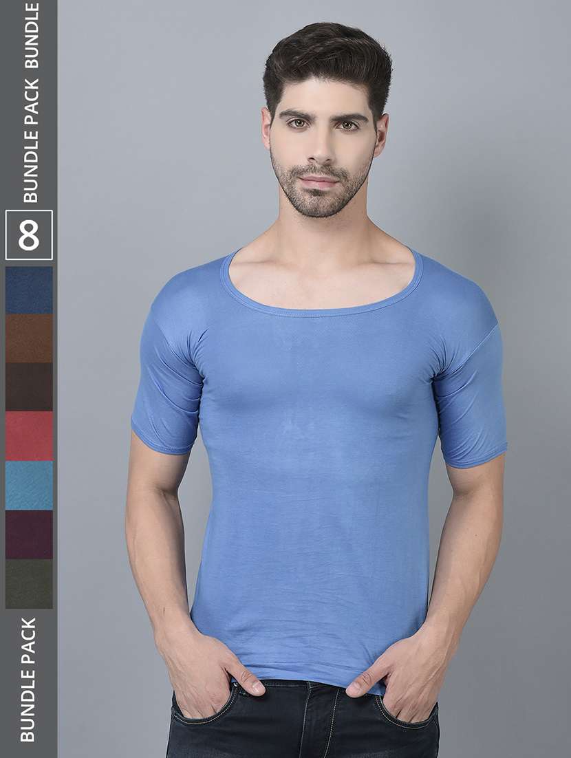 men pack of 8 solid half sleeve vest