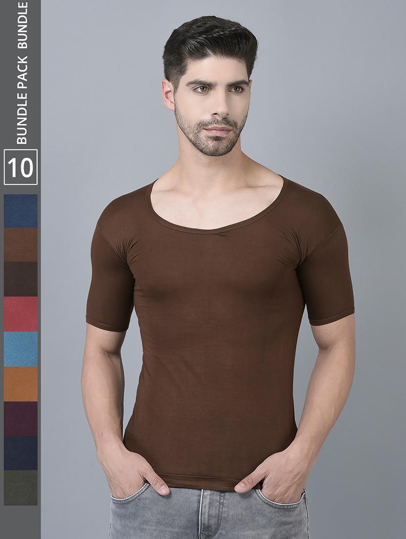 men pack of 10 solid half sleeve vest - 21579081 - Zoom Image - 0