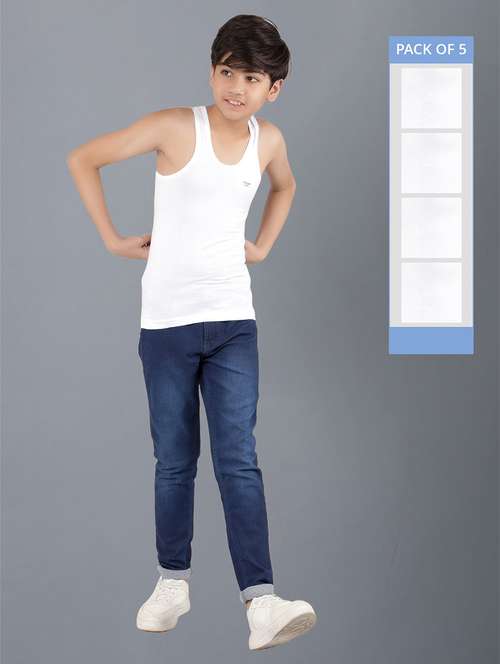 boys pack of 5 solid vest - 21579122 -  Standard Image - 0