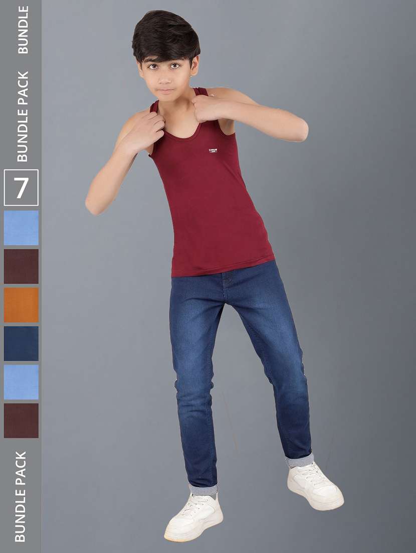 boys solid sleeveless vest combo