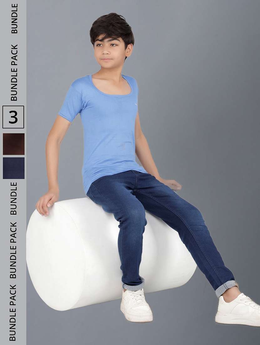 boys solid short sleeve vest combo - 21579148 - Zoom Image - 0
