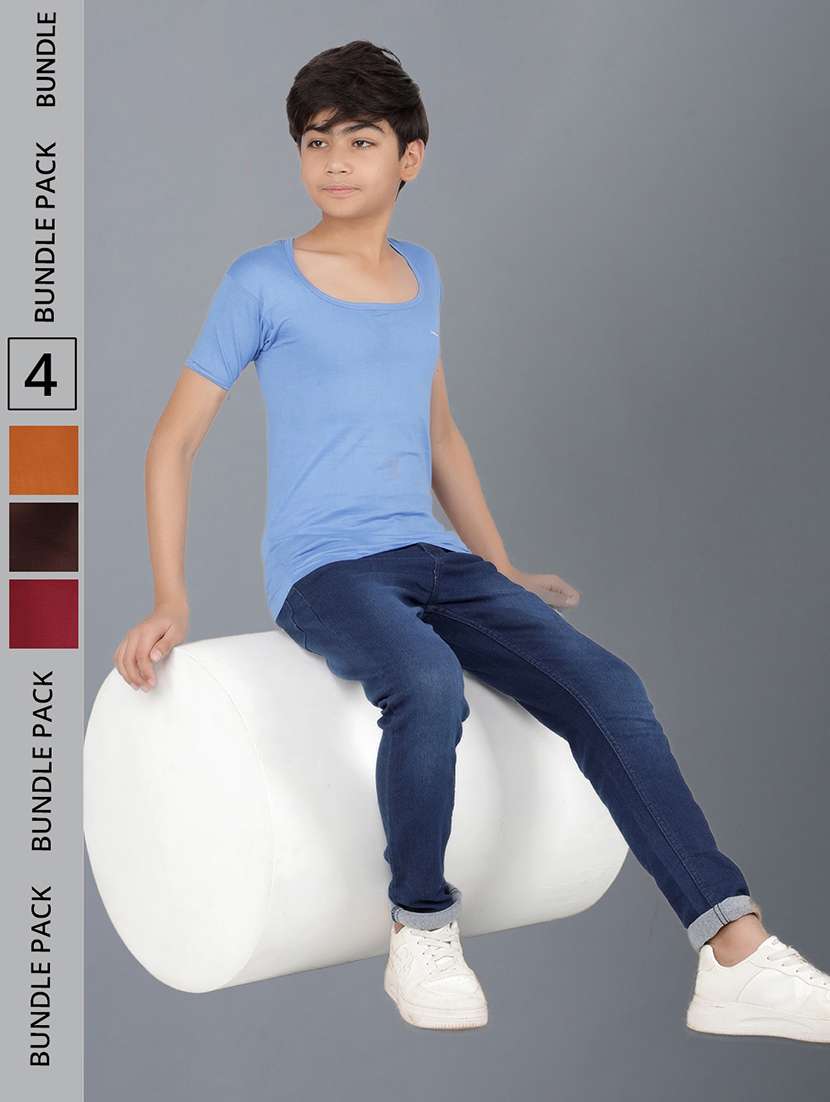 boys solid short sleeve vest combo