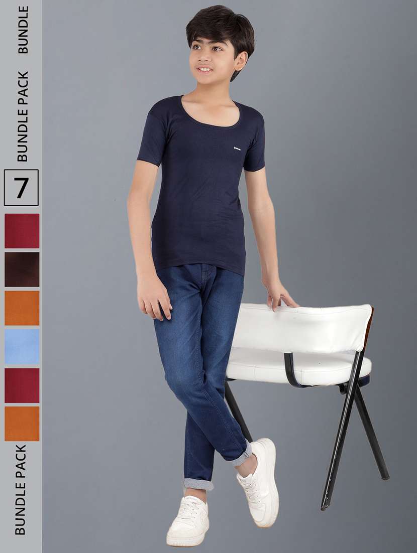 boys solid short sleeve vest combo