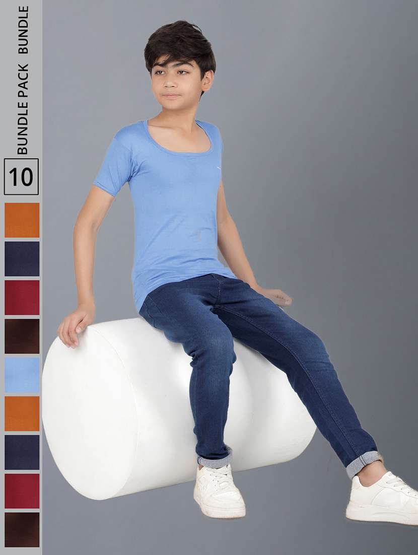 boys solid short sleeve vest combo