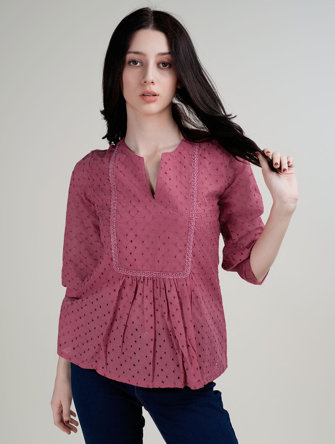 women self design three quarter sleeves a-line top