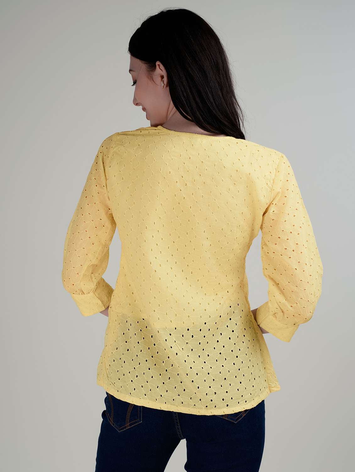 women notch neck lace detailed schiffli peplum top - 21579439 - Standard Image - 3