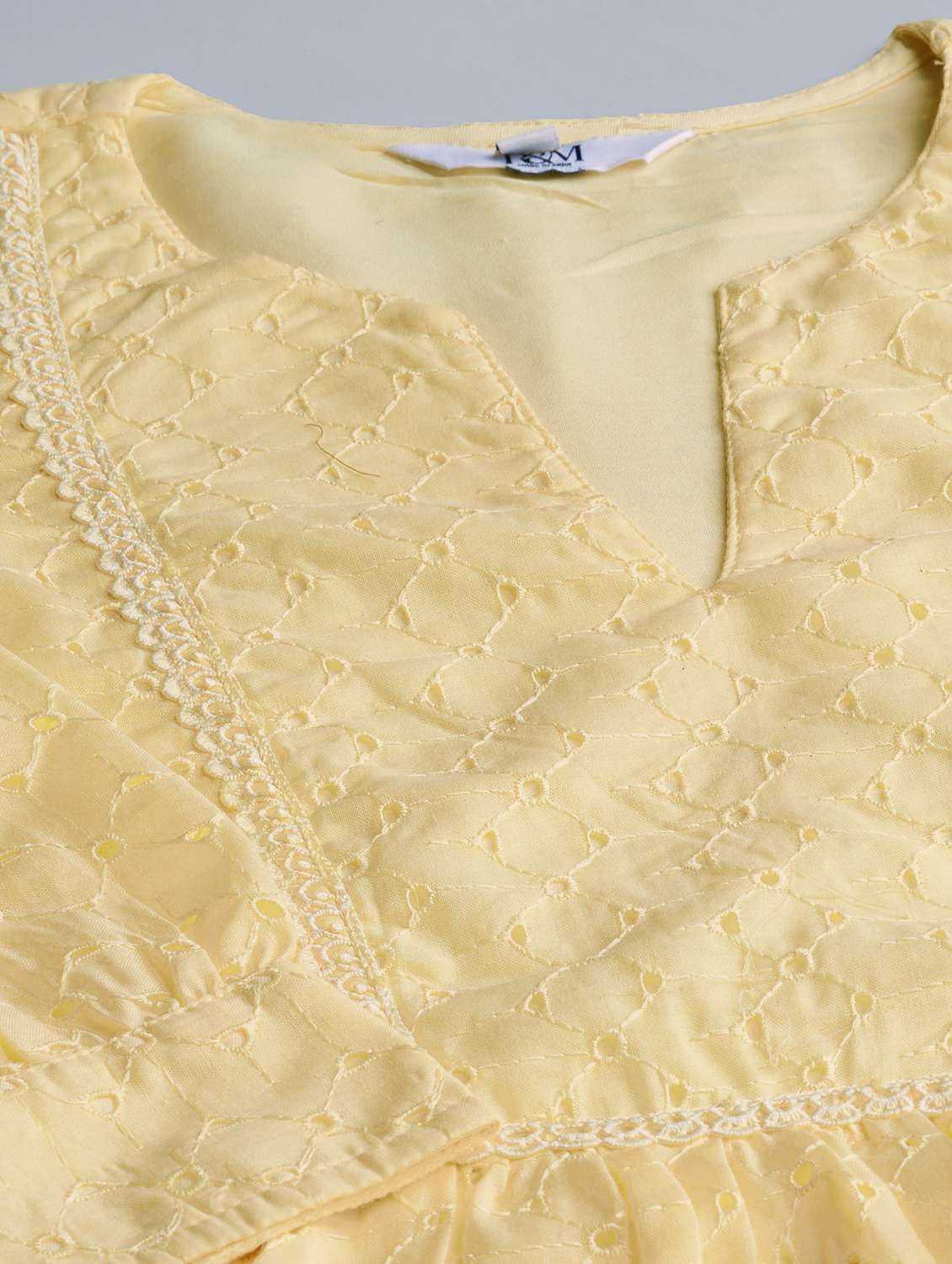 women notch neck lace detailed schiffli peplum top - 21579439 - Standard Image - 5