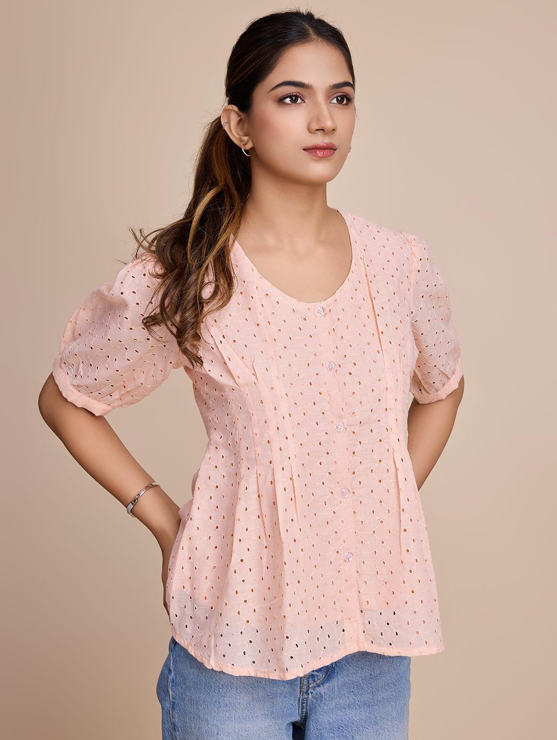 women self design short sleeves a-line top