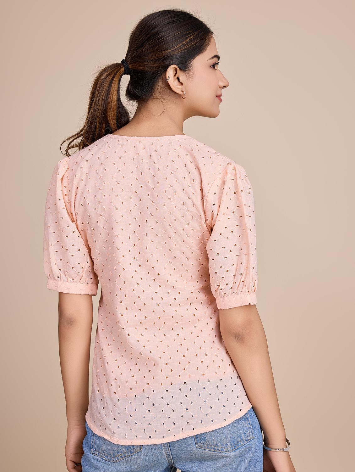 women self design short sleeves a-line top - 21579443 - Standard Image - 3
