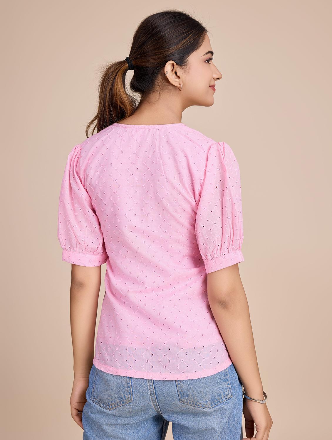 women self design short sleeves a-line top - 21579444 - Standard Image - 3