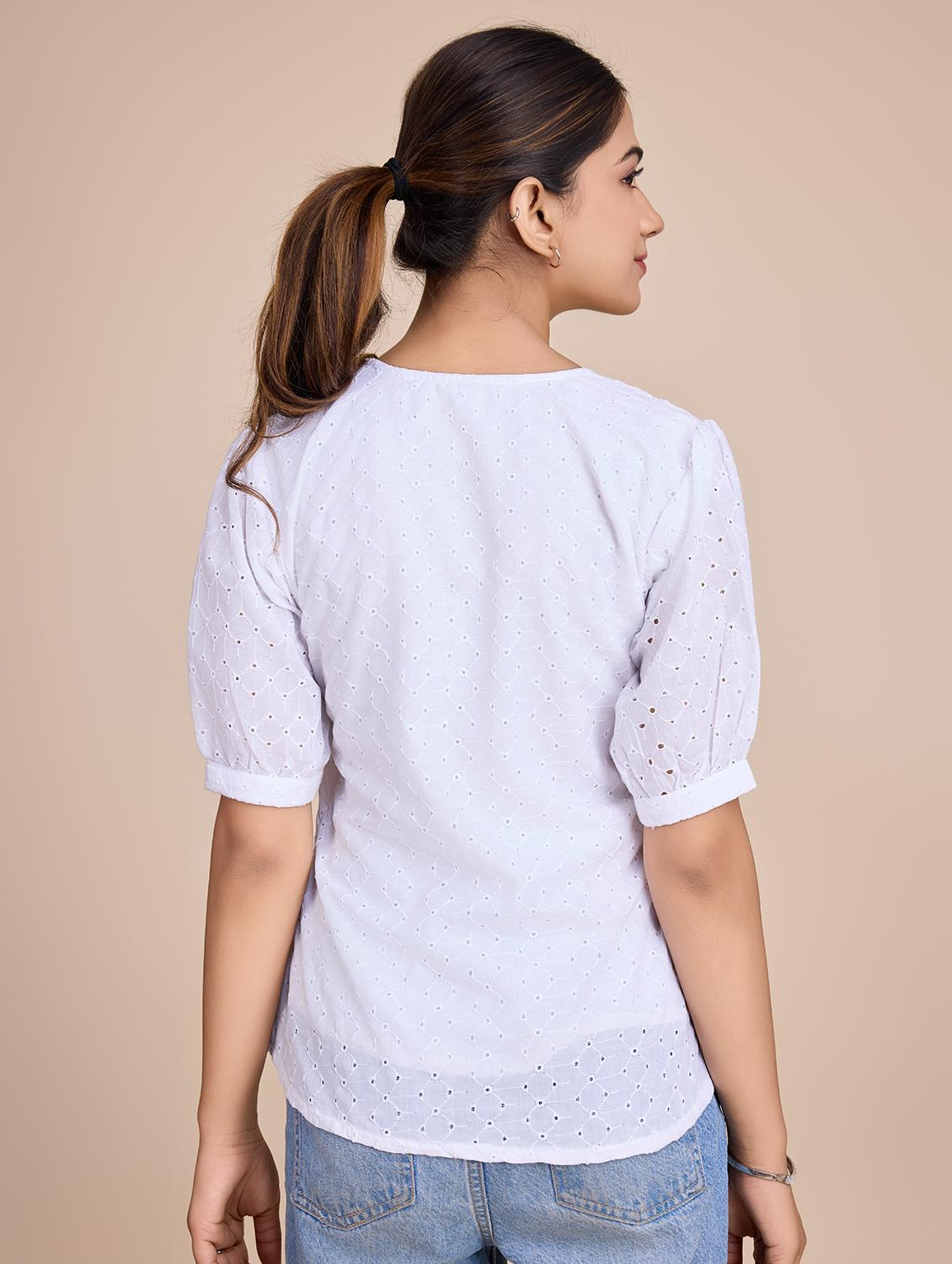 women self design short sleeves a-line top - 21579445 - Standard Image - 3