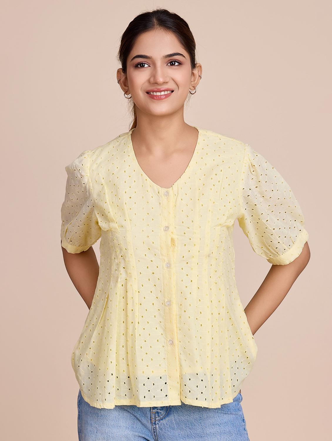 women self design short sleeves a-line top
