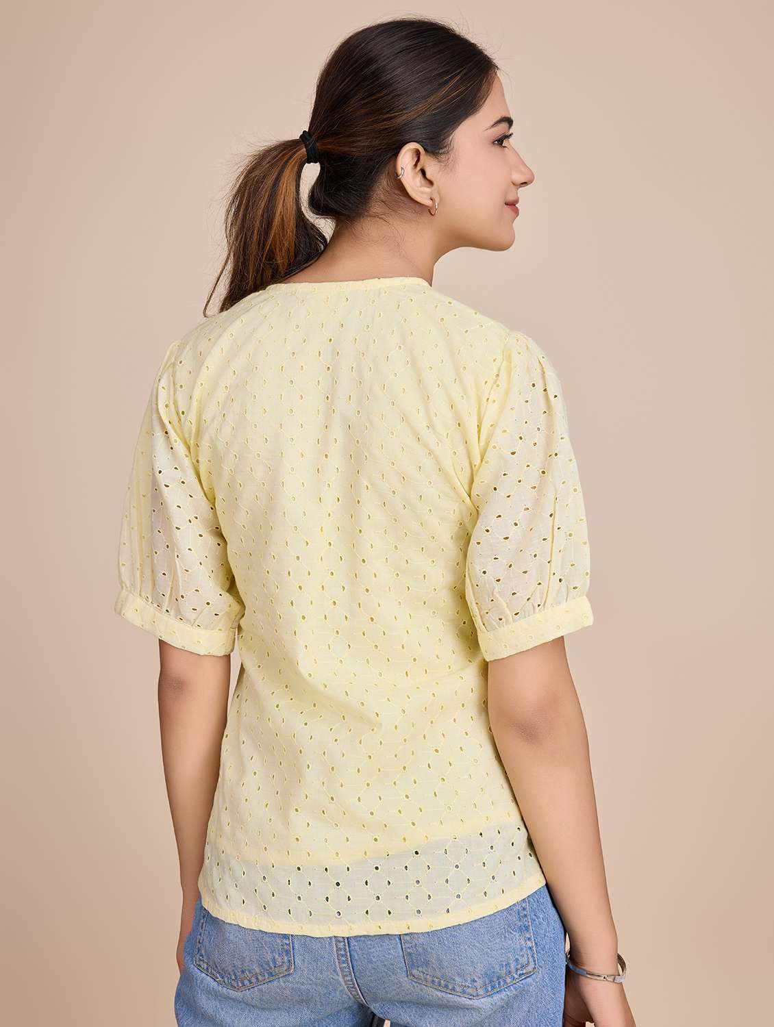 women self design short sleeves a-line top - 21579446 - Standard Image - 3