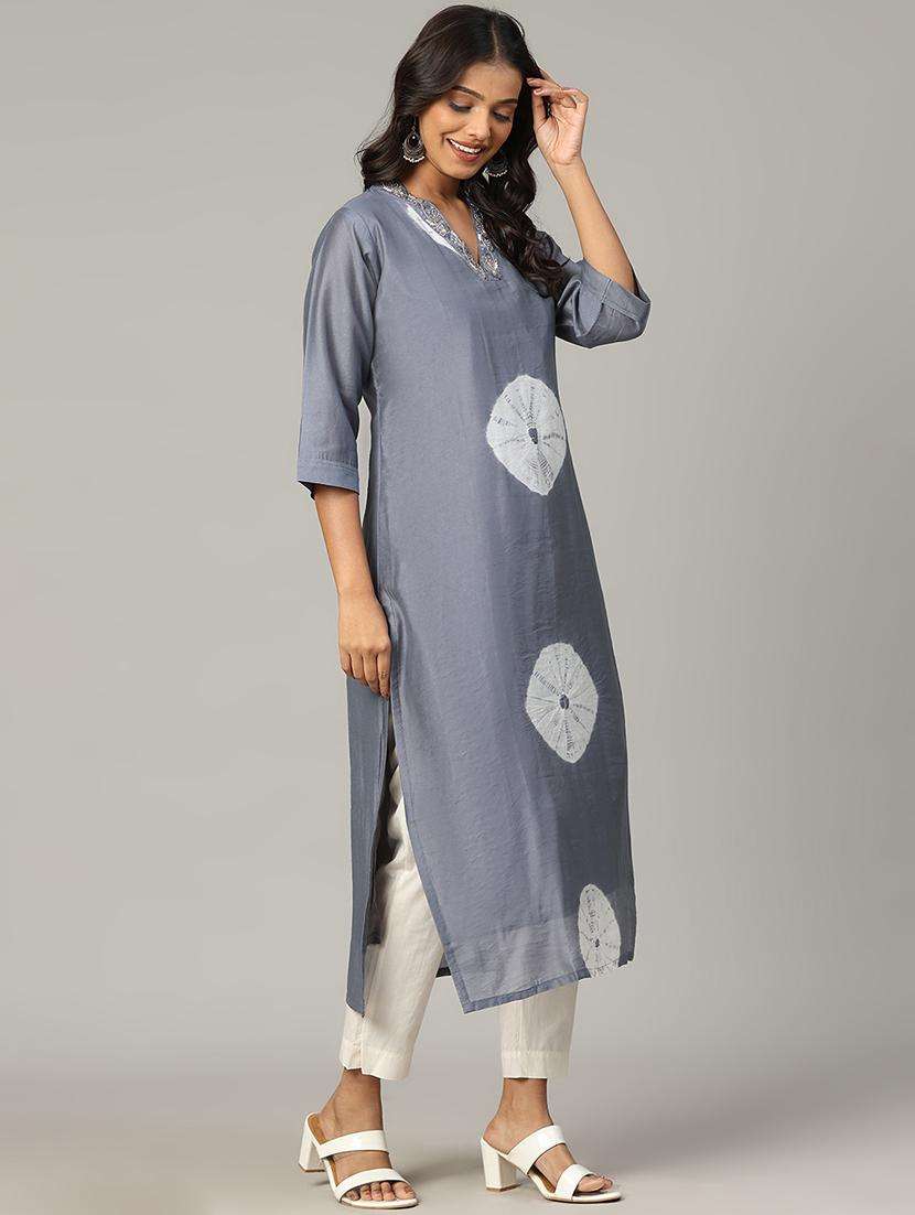 women tie & dye three quarter sleeve a-line kurta - 21579539 -  Standard Image - 3