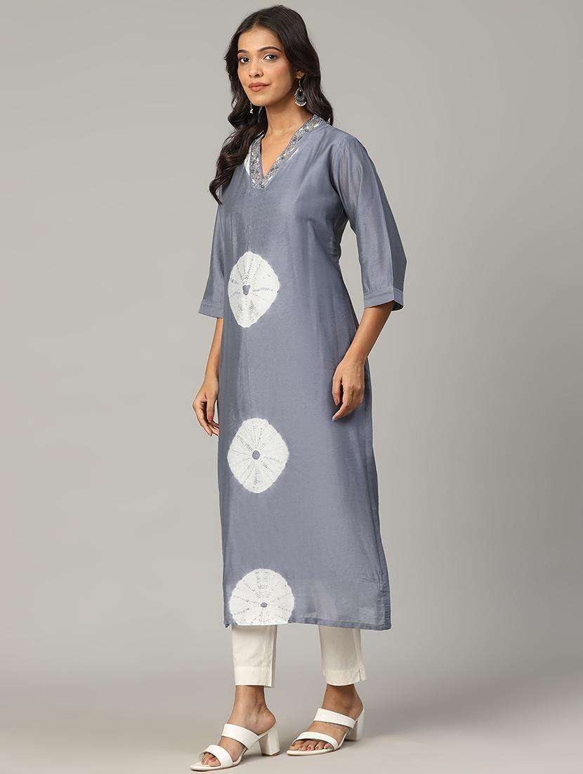women tie & dye three quarter sleeve a-line kurta - 21579539 -  Standard Image - 5