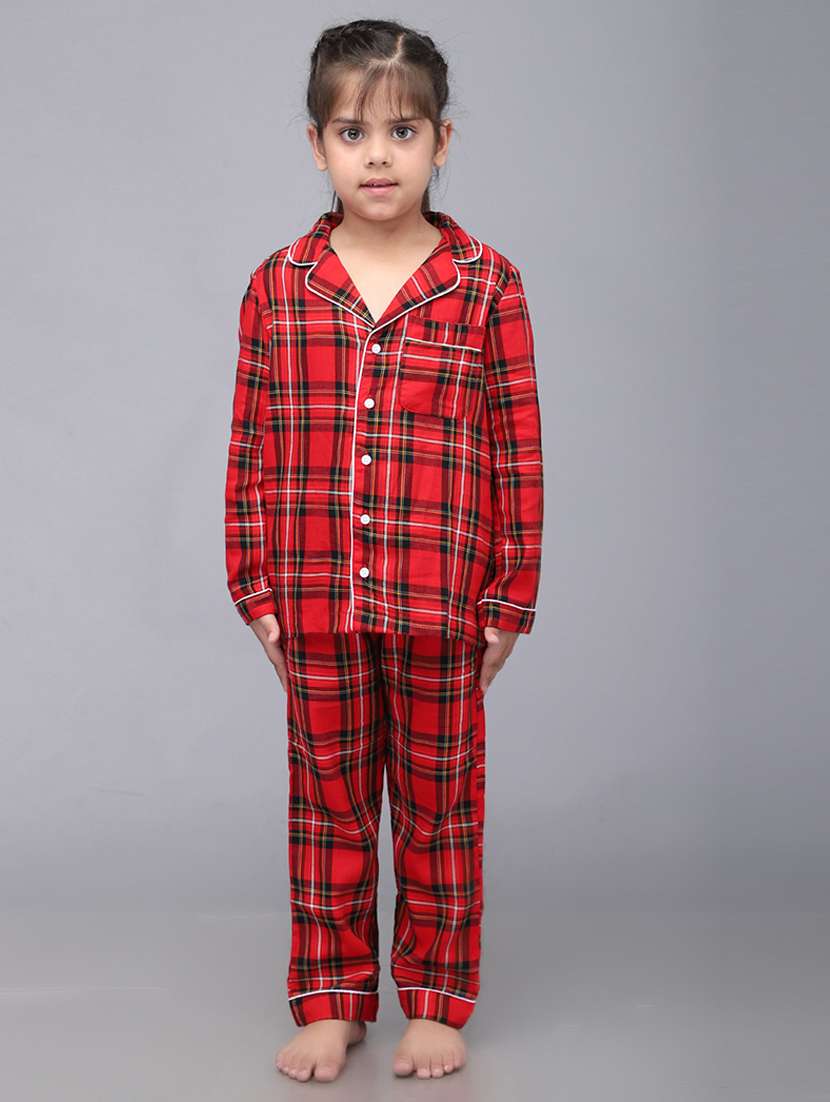 girl checks nightwear pyjama set