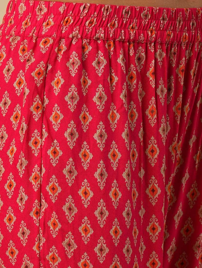 globus women pink strappy shoulder floral paisley printed gotta lace detail kali panelled top with sharara fusion co-ord set - 21579813 -  Standard Image - 5