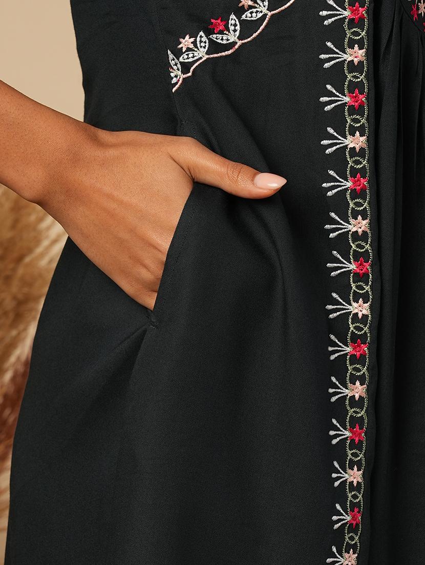 globus women green floral embroidered yoke a-line pleated panelled mini fusion dress - 21579833 - Standard Image - 3