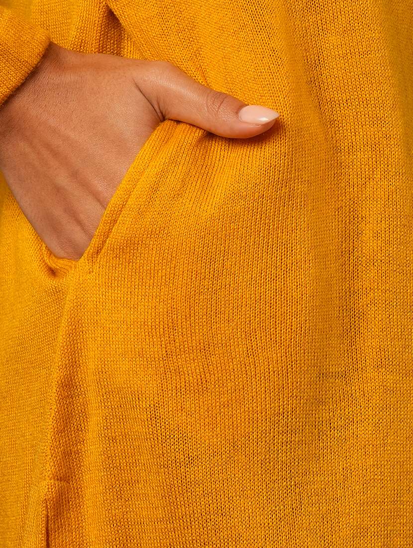 globus women mustard round neck full sleeves geometric print placement weave knitted loose fit calf length winter wear kurta - 21579864 - Standard Image - 5