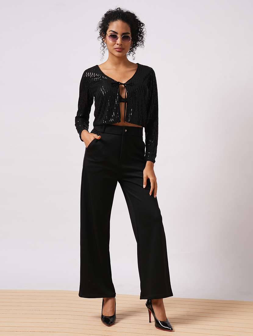 globus women black embellished tie-up neck long-sleeves cropped party shrug - 21579869 - Zoom Image - 0