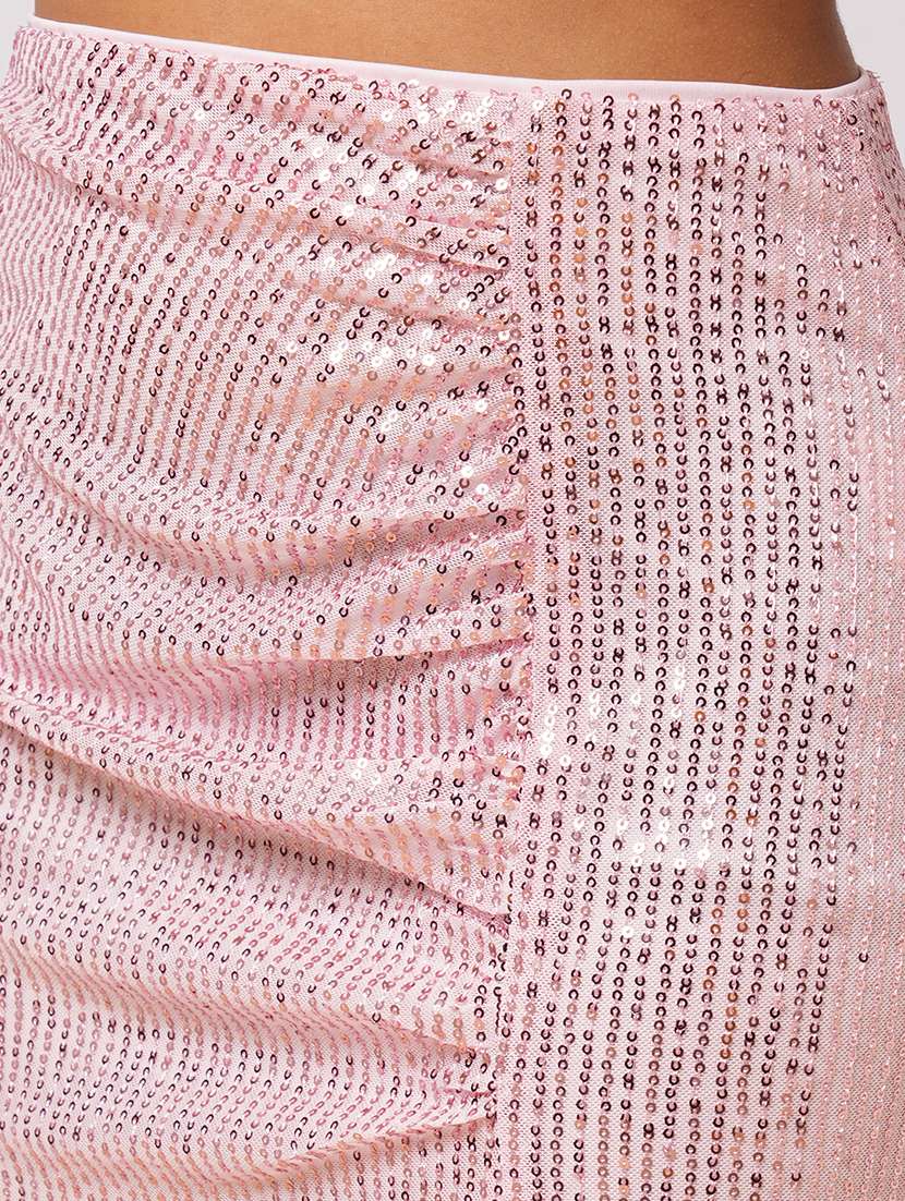 globus women pale pink embellished one shoulder crop top with ruched side slit midi skirt party co-ord set - 21579908 - Standard Image - 5