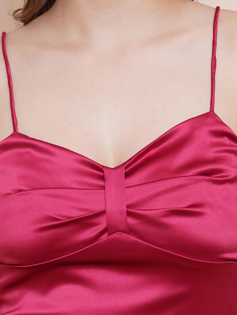 globus women magenta sweetheart neckline bodycon satin pleated maxi dress - 21579932 - Standard Image - 3