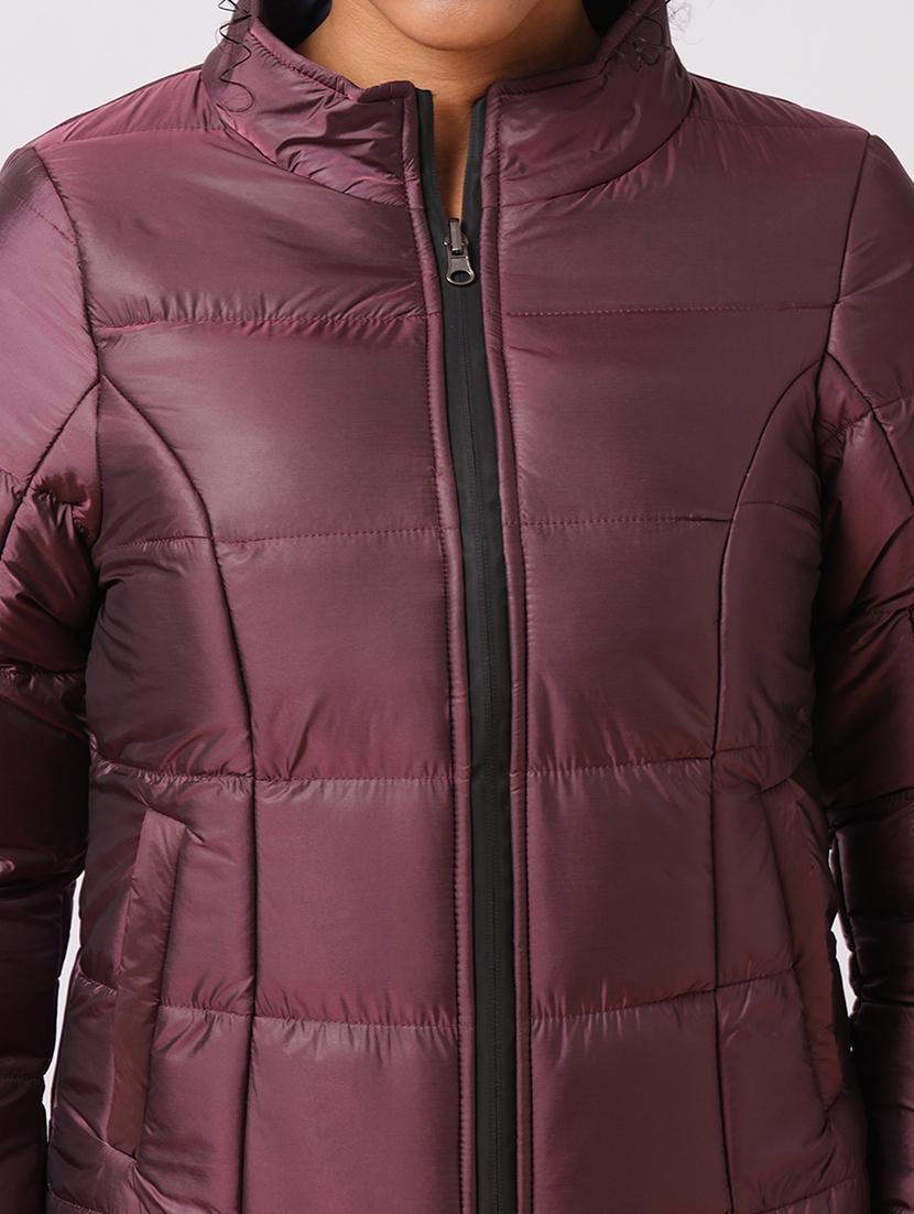 globus women burgundy mock neck long sleeves zip closure reversible winter wear puffer jacket - 21579940 - Standard Image - 5