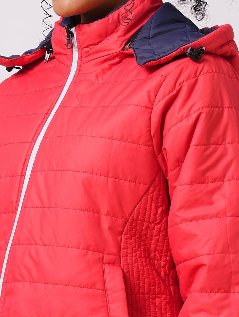 globus women red mock neck with attached hoodie zip closure reversible winter wear puffer jacket - 21579948 - Standard Image - 5
