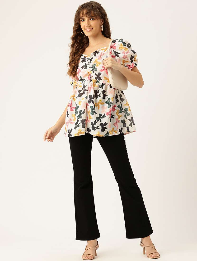 women printed short sleeves a-line top - 21579960 -  Standard Image - 3