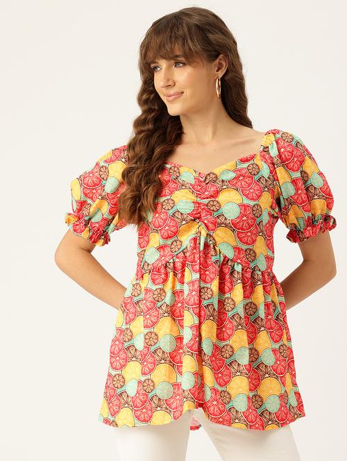 women printed short sleeves a-line top - 21579967 -  Standard Image - 0