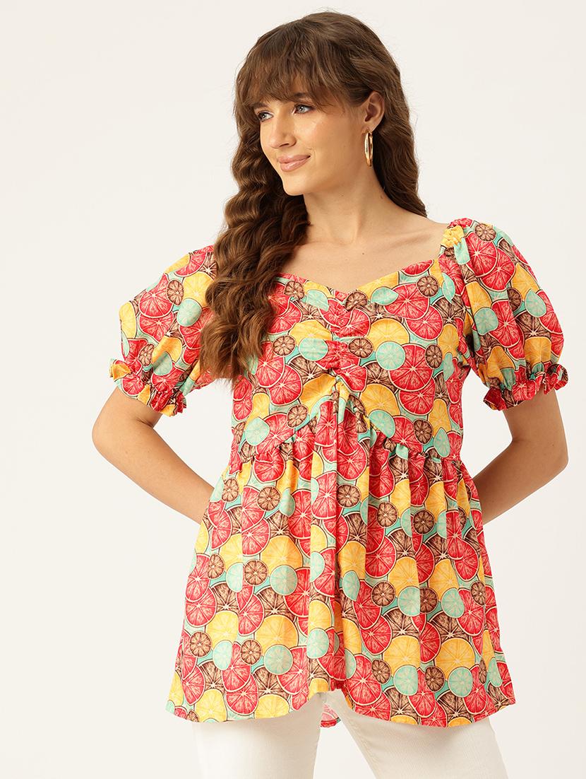 women printed short sleeves a-line top - 21579967 -  Zoom Image - 0