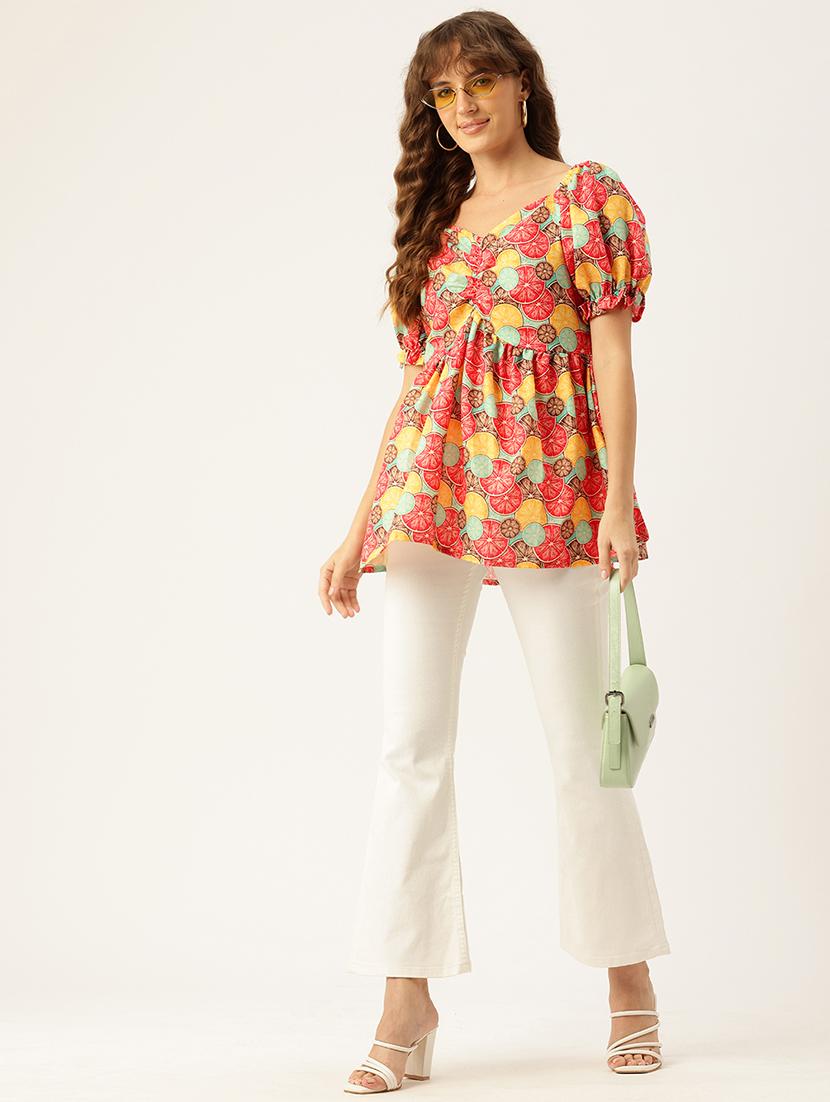 women printed short sleeves a-line top - 21579967 - Standard Image - 3